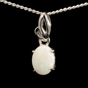 Sterling Silver Blue Green Pink Solid Australian White Opal Pendant Necklace
