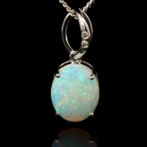 White Gold Blue Green Orange Solid Australian Crystal Opal and Diamond Pendant Necklace