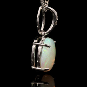 White Gold Blue Green Orange Solid Australian Crystal Opal and Diamond Pendant Necklace