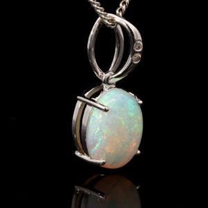 White Gold Blue Green Orange Solid Australian Crystal Opal and Diamond Pendant Necklace