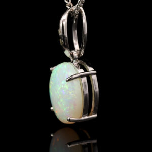 White Gold Blue Green Orange Solid Australian Crystal Opal and Diamond Pendant Necklace