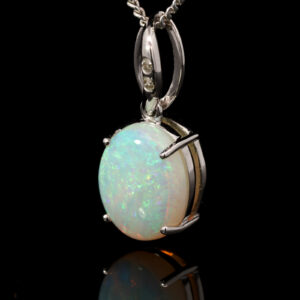 White Gold Blue Green Orange Solid Australian Crystal Opal and Diamond Pendant Necklace