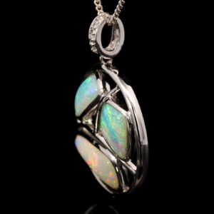 White Gold Blue Orange Red Green Solid Australian Crystal Opal and Diamond Pendant Necklace