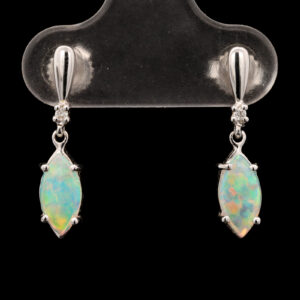 White Gold Blue Green Pink Solid Australian Crystal Opal and Diamond Drop Earrings