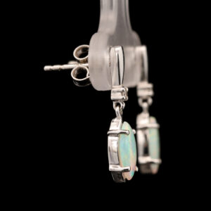 White Gold Blue Green Pink Solid Australian Crystal Opal and Diamond Drop Earrings