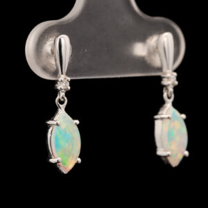 White Gold Blue Green Pink Solid Australian Crystal Opal and Diamond Drop Earrings