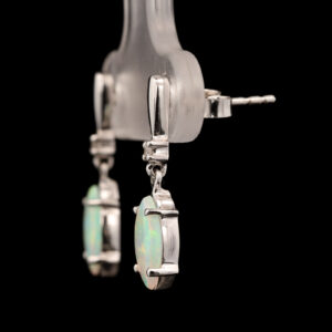 White Gold Blue Green Pink Solid Australian Crystal Opal and Diamond Drop Earrings