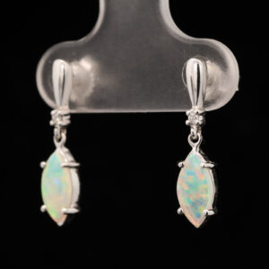 White Gold Blue Green Pink Solid Australian Crystal Opal and Diamond Drop Earrings