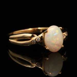 Yellow Gold Blue Green Yellow Orange Pink Crystal Opal and Diamond Ring