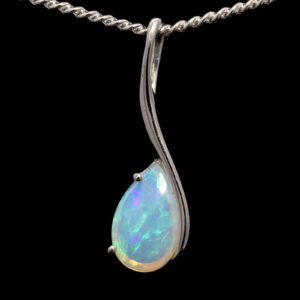 White Gold Blue Green Australian Solid Crystal Opal Pendant Necklace
