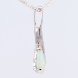 White Gold Blue Green Australian Solid Crystal Opal Pendant Necklace