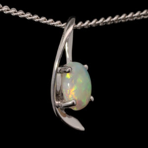 White Gold Blue Pink Green Crystal Opal Australian Solid Crystal Opal and Pendant Necklace