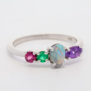 White Gold Solid Australian Boulder Opal Amethyst, Pink Sapphire Emerald Engagement Ring