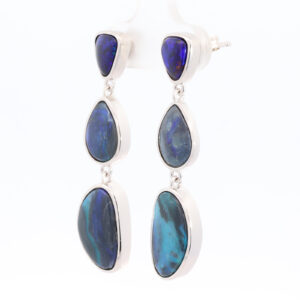 Sterling Silver Blue Green Purple Solid Australian Black Opal Earrings