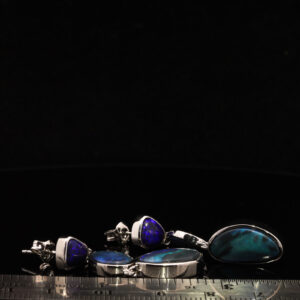 Sterling Silver Blue Green Purple Solid Australian Black Opal Earrings