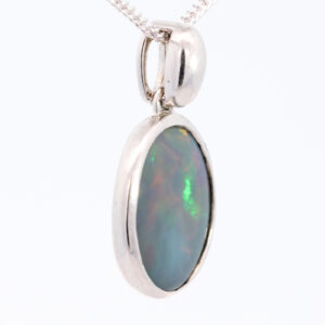Sterling Silver Blue Green Orange Solid Australian Black Opal Pendant Necklace