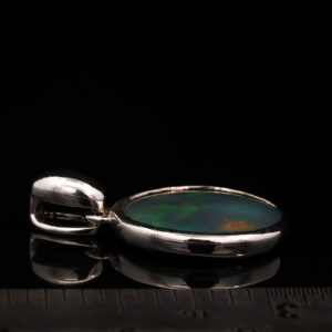 Sterling Silver Blue Green Orange Solid Australian Black Opal Pendant Necklace