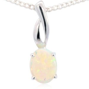 White Gold Blue Green Yellow Orange Solid Australian Crystal Opal Pendant Necklace