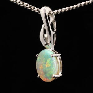 White Gold Blue Green Yellow Orange Solid Australian Crystal Opal Pendant Necklace