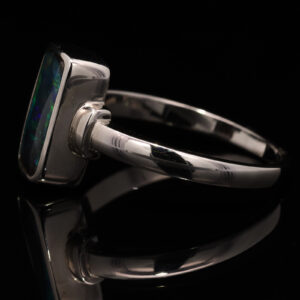 Sterling Silver Blue Green Purple Solid Australian Black Opal Ring