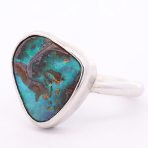 Sterling Silver Blue Green Boulder Opal Ring