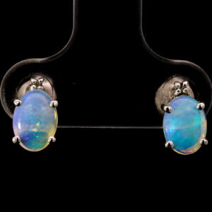 White Gold Blue Green Solid Australian Crystal Opal Earrings