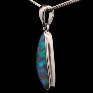 Sterling Silver Blue Green Solid Australian Black Crystal Opal Pendant Necklace