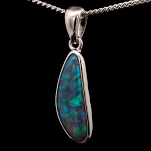 Sterling Silver Blue Green Solid Australian Black Crystal Opal Pendant Necklace