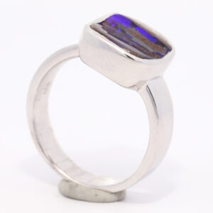 Sterling Silver Blue Green Purple Solid Australian Boulder Opal Ring