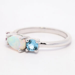 White Gold Blue Green Orange Pink Yellow Crystal Opal Pink Tourmaline Blue Topaz Engagement Ring