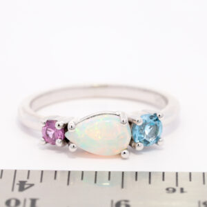 White Gold Blue Green Orange Pink Yellow Crystal Opal Pink Tourmaline Blue Topaz Engagement Ring