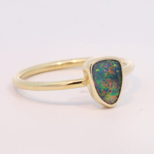 Yellow Gold Blue Green Yellow Orange Red Solid Australian Black Opal Engagement Ring