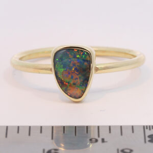 Yellow Gold Blue Green Yellow Orange Red Solid Australian Black Opal Engagement Ring