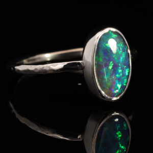 White Gold Blue Green Yellow Solid Australian Black Opal Engagement Ring