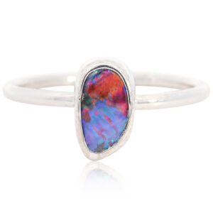 White Gold Red Blue Green Purple Solid Australian Boulder Opal Engagement Ring