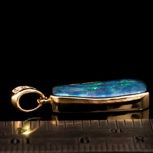 Yellow Gold Blue Green Purple Solid Australian Boulder Opal and Diamond Pendant Necklace