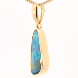Yellow Gold Blue Green Solid Australian Boulder Opal Pendant Necklace