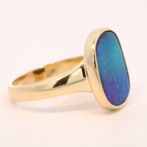 Yellow Gold Blue Green Solid Australian Boulder Opal Engagement Ring