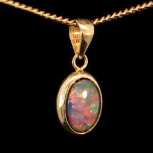 Yellow Gold Blue Green Yellow Orange Pink Australian Doublet Opal Pendant Necklace