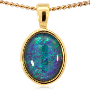 Gold Plated Sterling Silver Green Blue Australian Triplet Opal Pendant Necklace