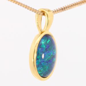 Gold Plated Sterling Silver Green Blue Australian Triplet Opal Pendant Necklace