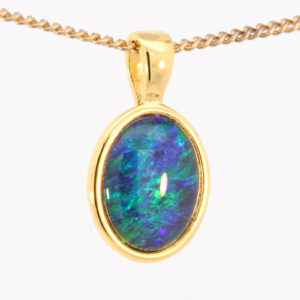 Gold Plated Sterling Silver Green Blue Australian Triplet Opal Pendant Necklace