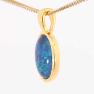 Gold Plated Sterling Silver Green Blue Australian Triplet Opal Pendant Necklace