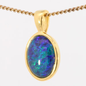 Gold Plated Sterling Silver Green Blue Australian Triplet Opal Pendant Necklace