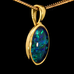 Gold Plated Sterling Silver Green Blue Australian Triplet Opal Pendant Necklace