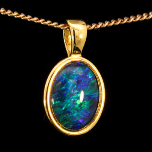 Gold Plated Sterling Silver Green Blue Australian Triplet Opal Pendant Necklace