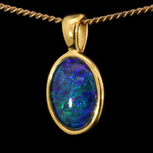 Gold Plated Sterling Silver Green Blue Australian Triplet Opal Pendant Necklace