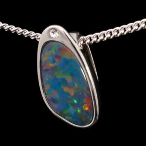 Sterling Silver Blue Green Yellow Orange Red Doublet Opal Pendant Necklace