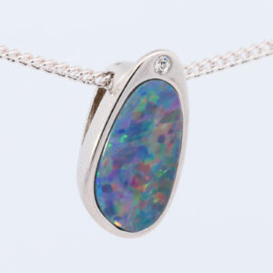 Sterling Silver Blue Green Yellow Orange Red Doublet Opal Pendant Necklace