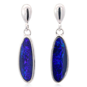 Sterling Silver Blue Purple Australian Doublet Opal Earrings
